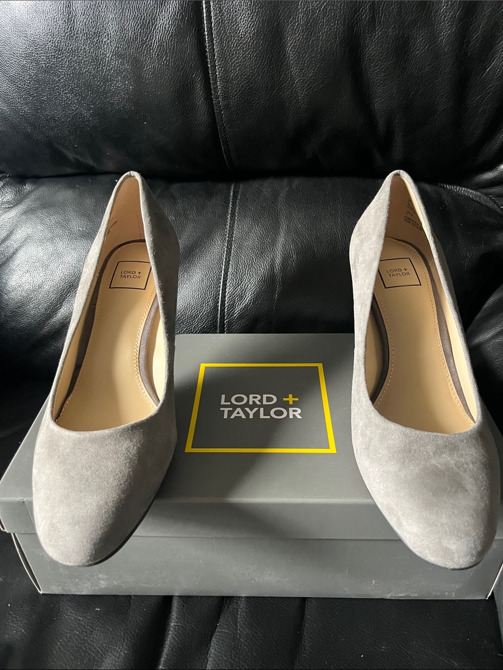 Lord & Taylor Gray Suede Classic Pointed-Toe Pumps - Picture 2 of 5